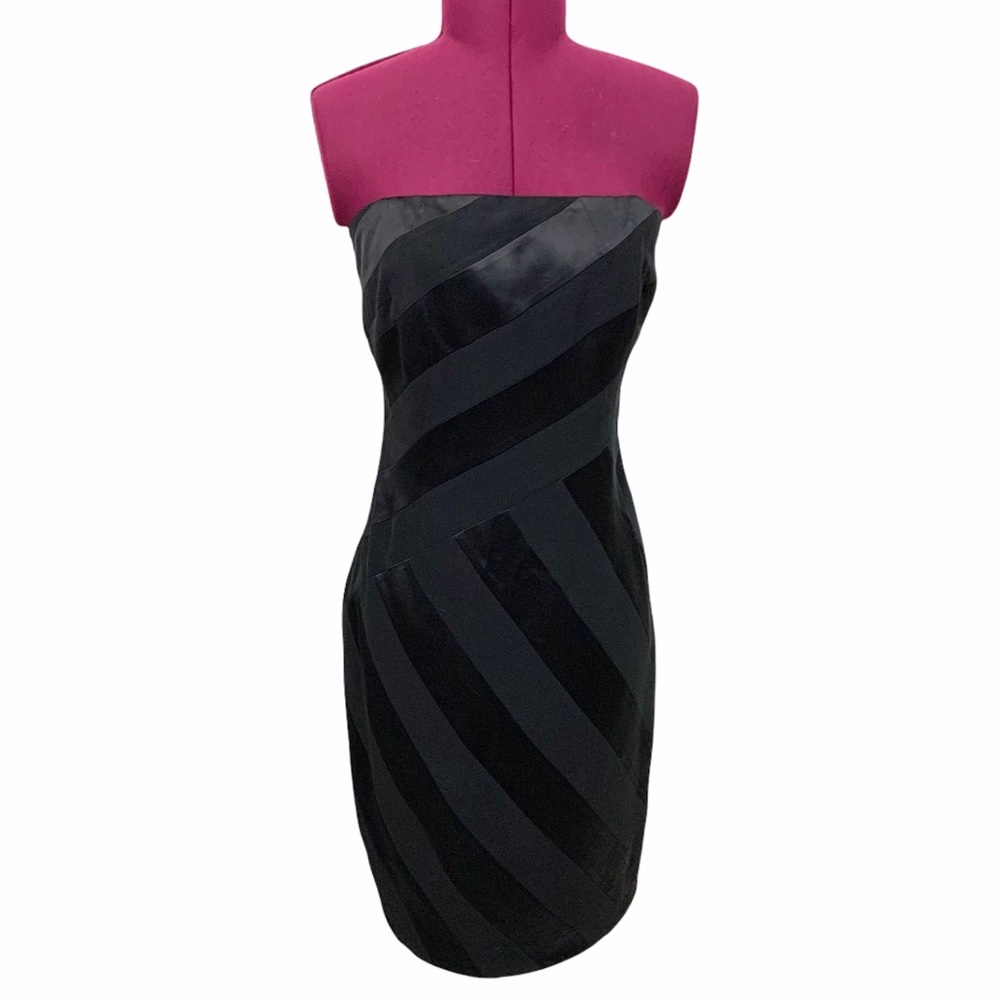 David Meister Dress Strapless Black Striped 8
